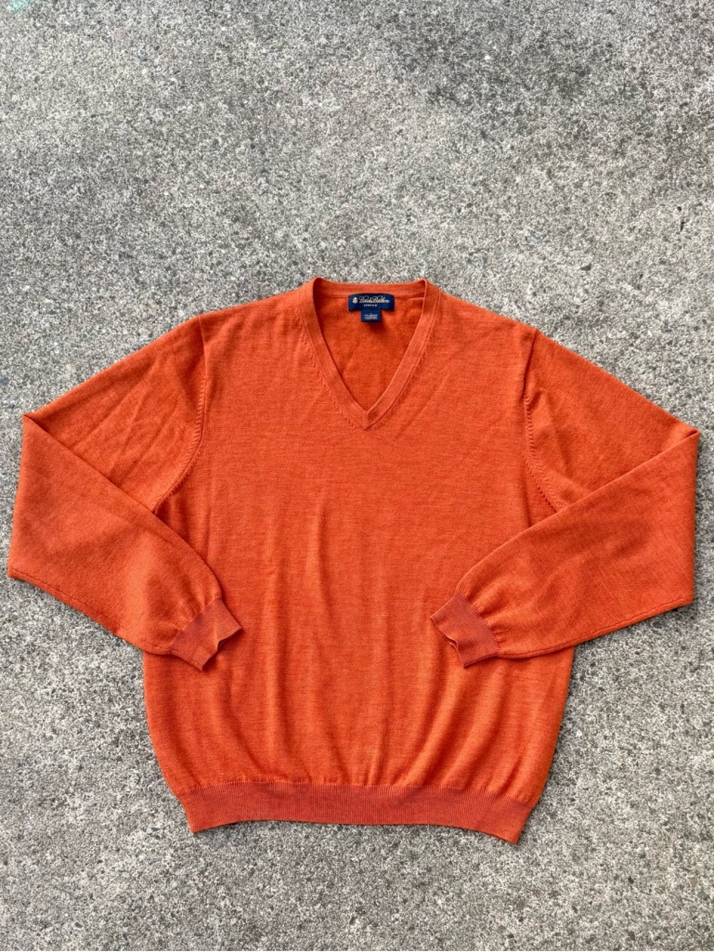 Brooks Brothers Vneck Sweater Mens L Merino Wool Mens Burnt Orange Pullover